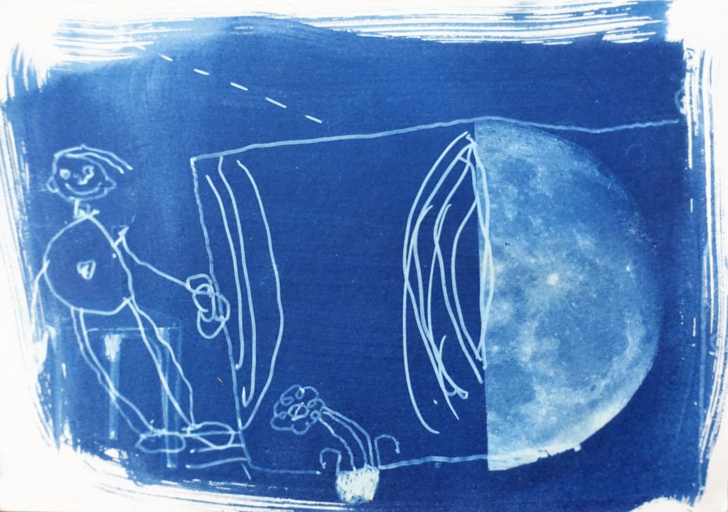 cyanotype et dessin, cabanes du futur, "Création en cours" Ateliers médicis
