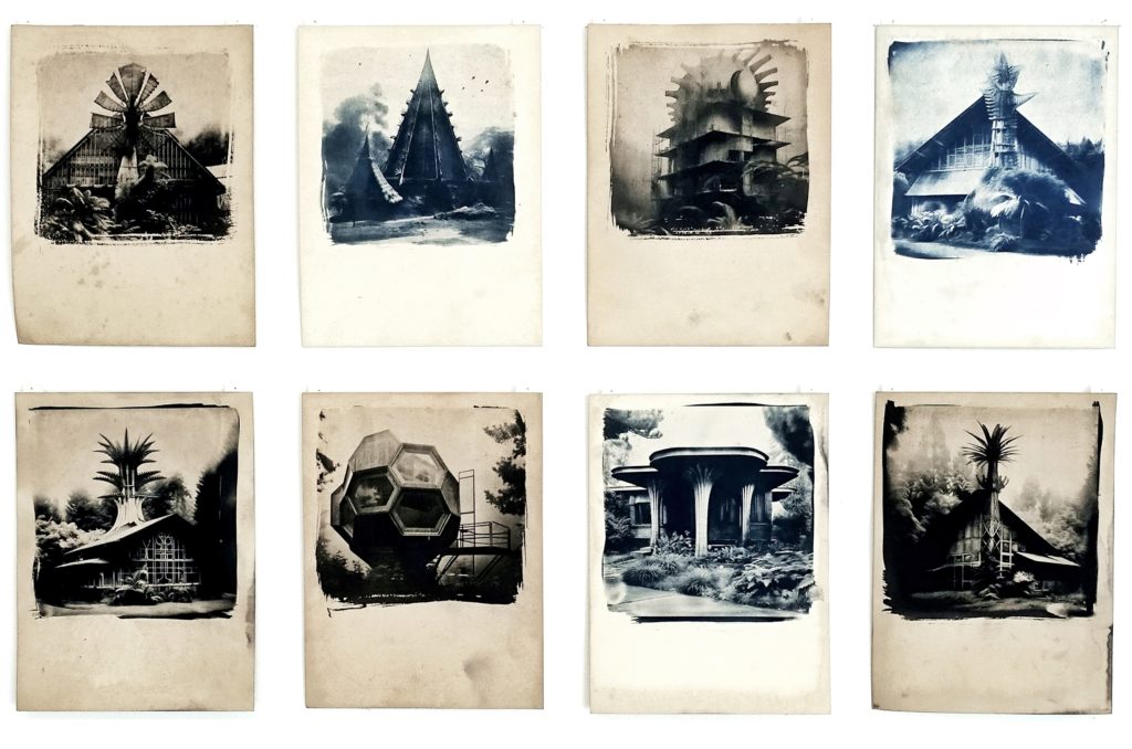 Totemic houses- cyanotypes virés aux plantes